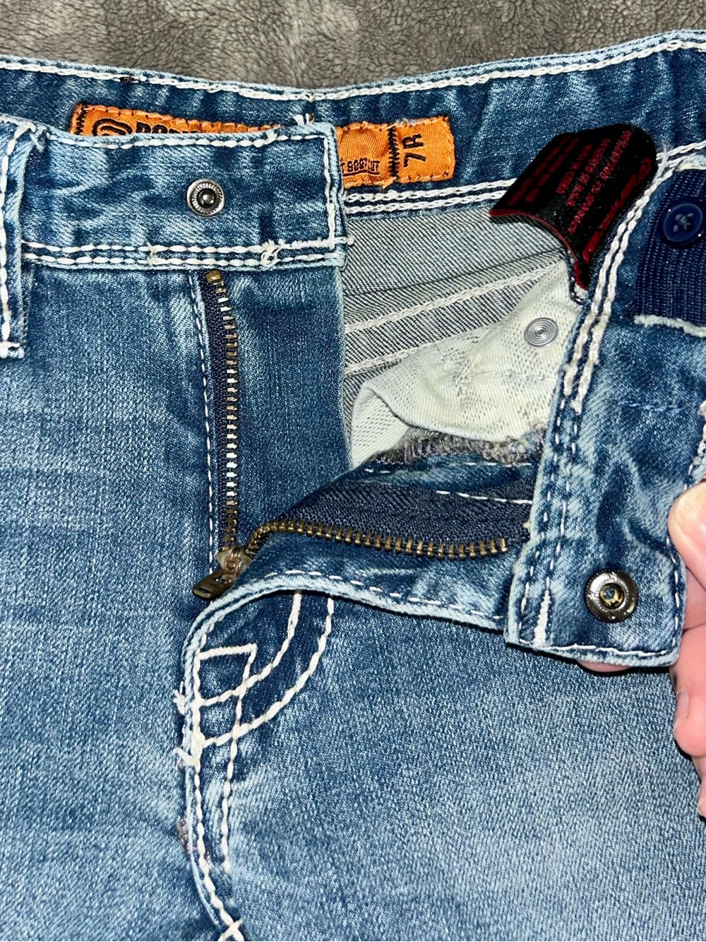 Rock & Roll Denim Boys Bootcut Jeans Size 7 Regular Ivory Stitch Western - Picture 10 of 10